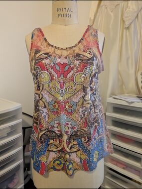 B Bella Multicolor Mosaic-Print Tank Top with Blue, Red, Pink and Yellow Accents